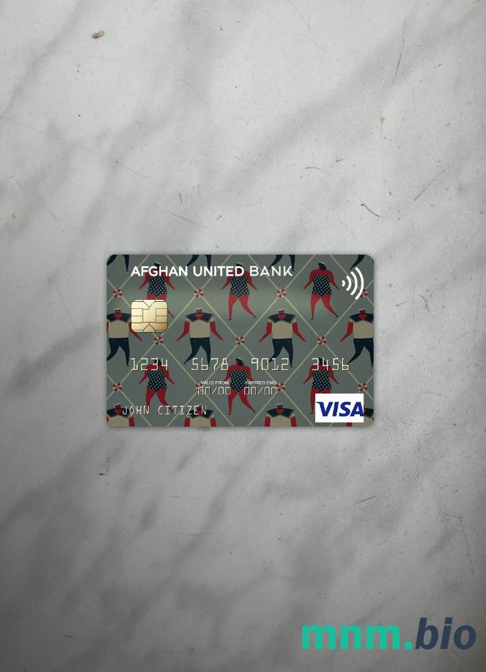 Afghanistan Afghan United bank wygląd zdjęcia karty wizowej skan PSD + zdjęcie